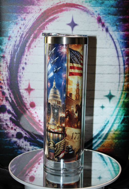 20oz Stainless steel snow globe tumbler / America 250