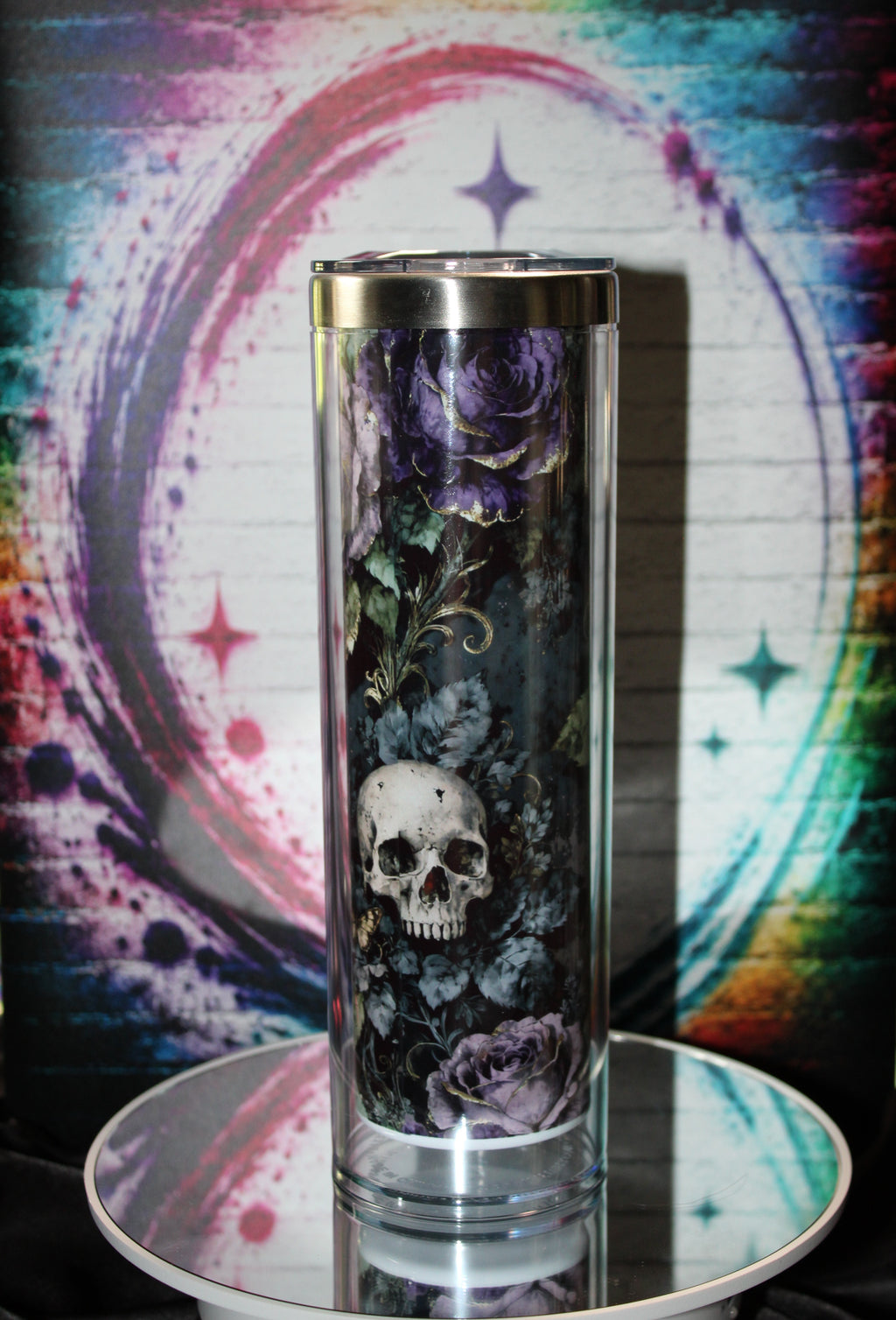 20oz Stainless steel snow globe tumbler / Skull & Rose
