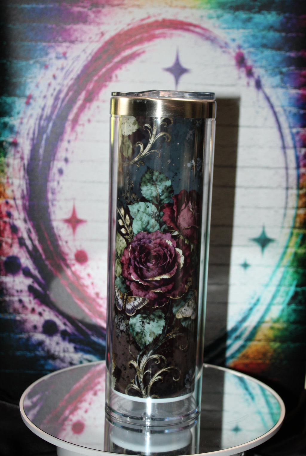 20oz Stainless steel snow globe tumbler / Skull & Rose