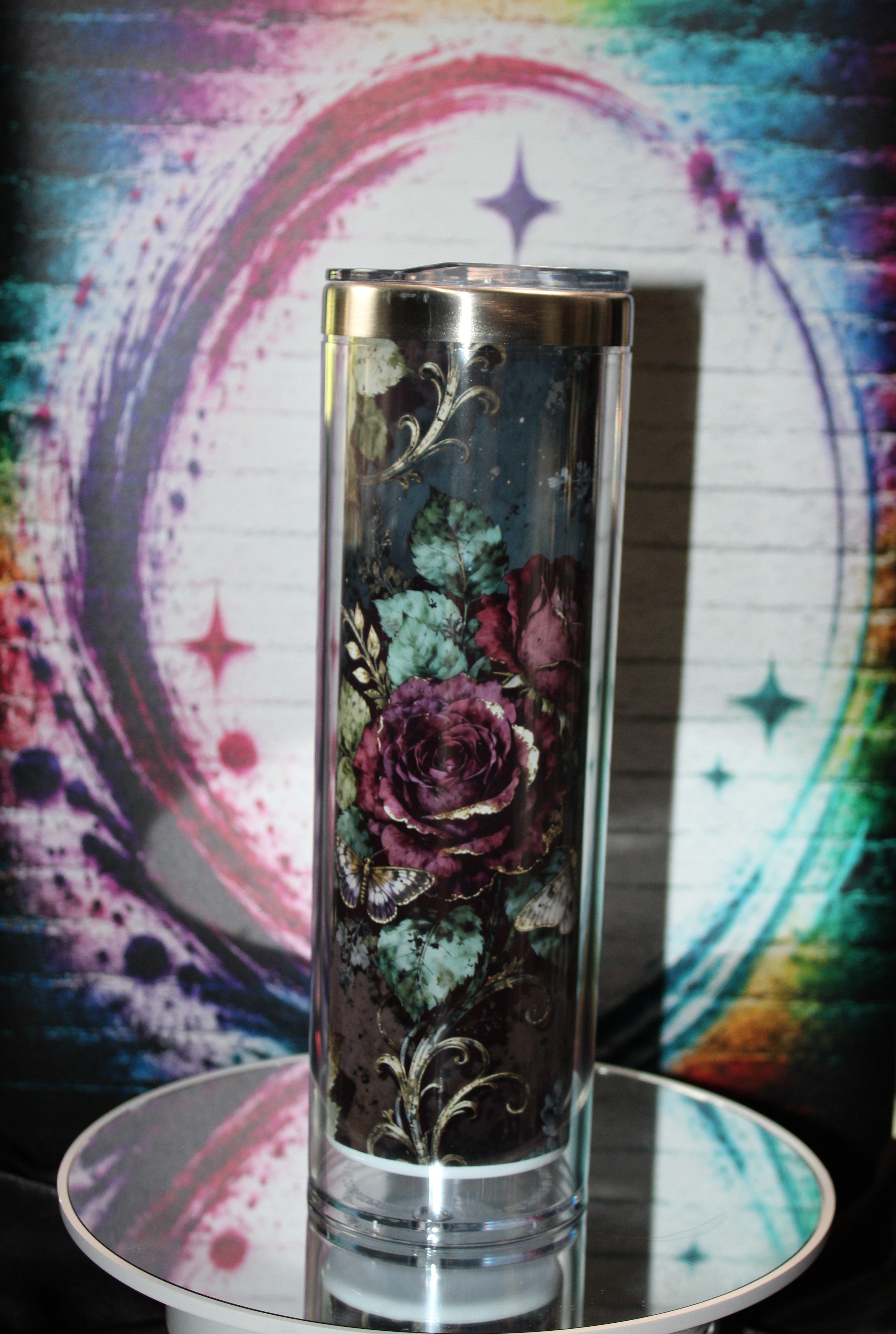 20oz Stainless steel snow globe tumbler / Skull & Rose