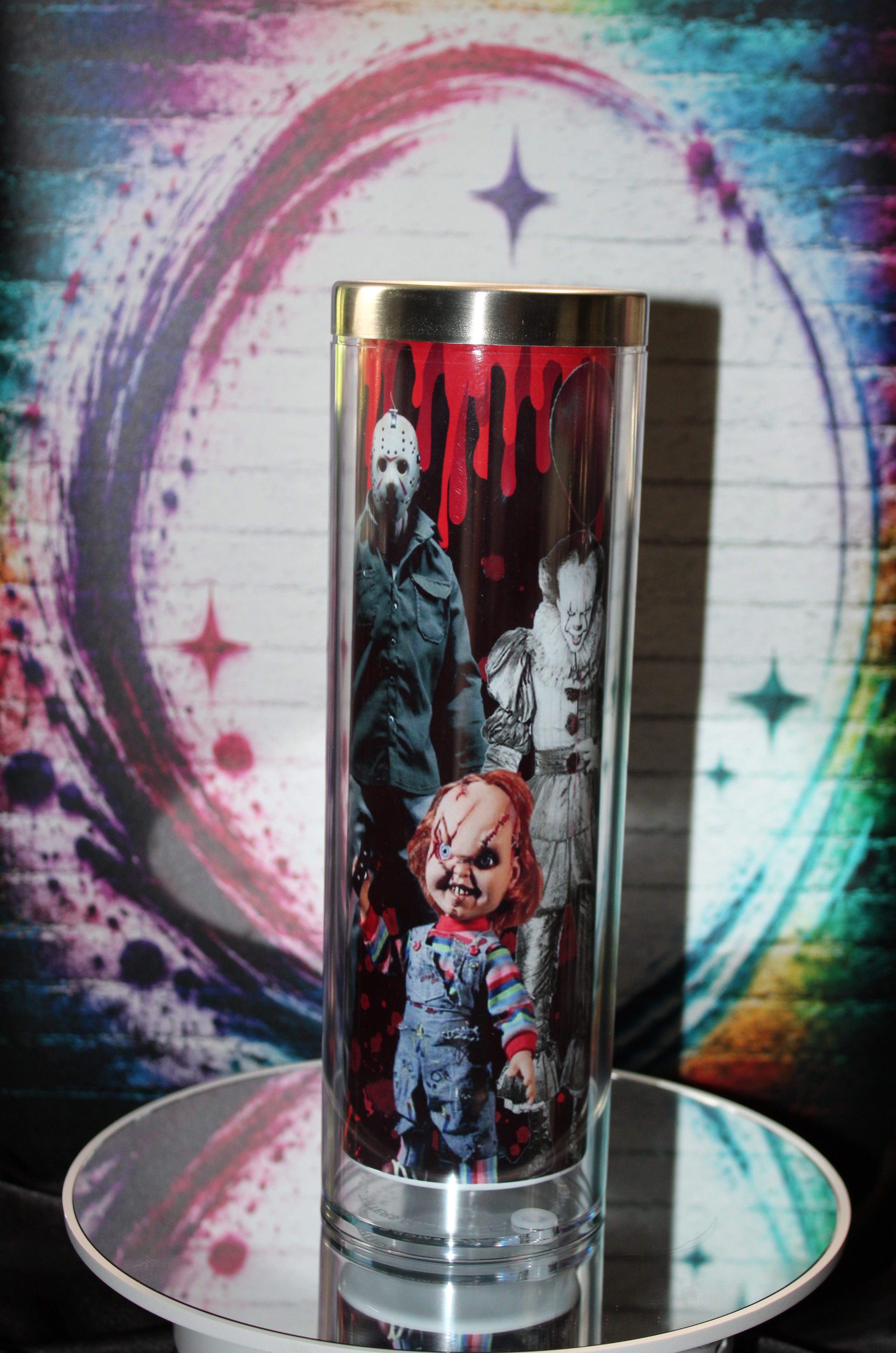 20oz Stainless steel snow globe tumbler / Scary Guys