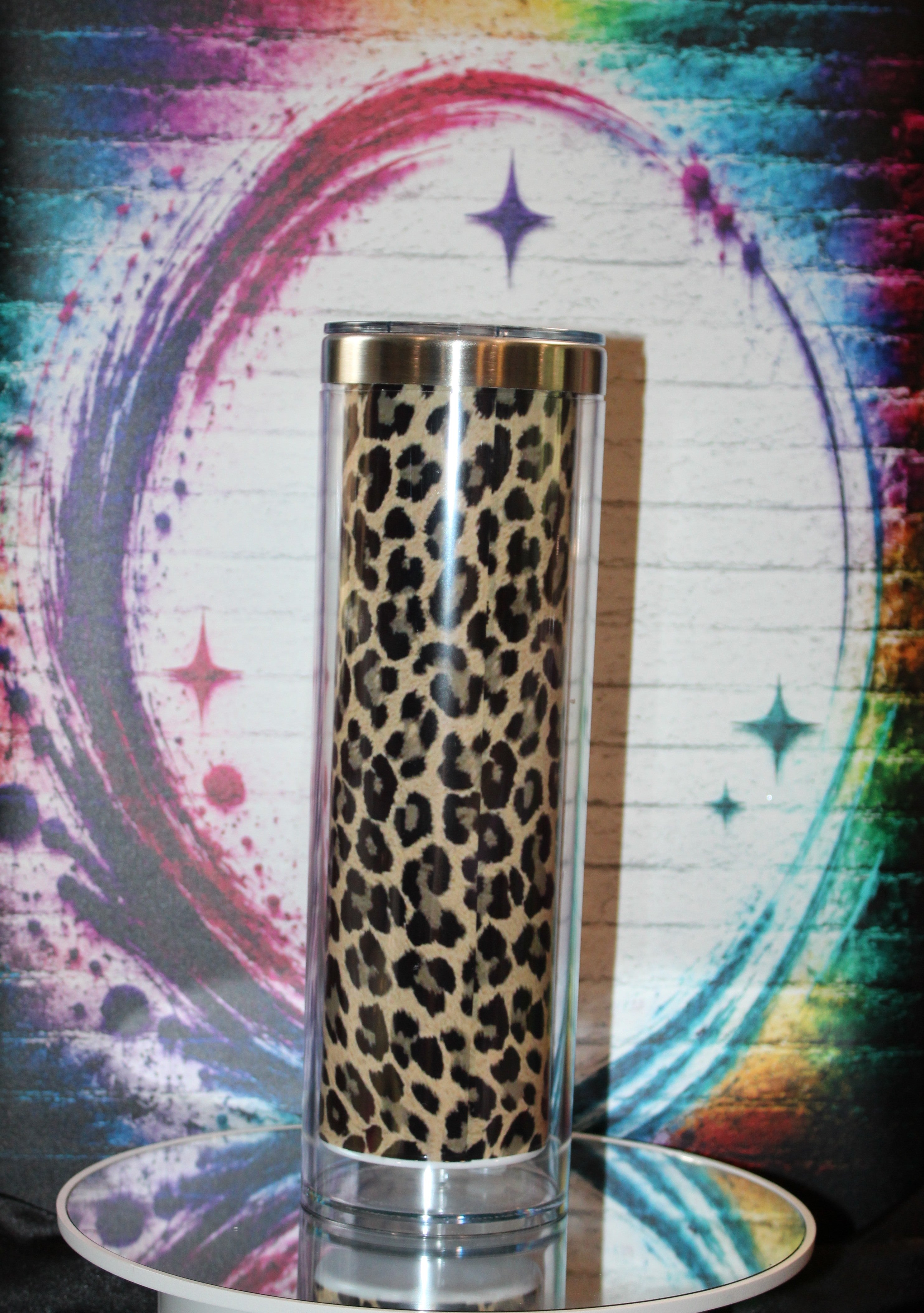 20oz Stainless steel snow globe tumbler / Cheetah